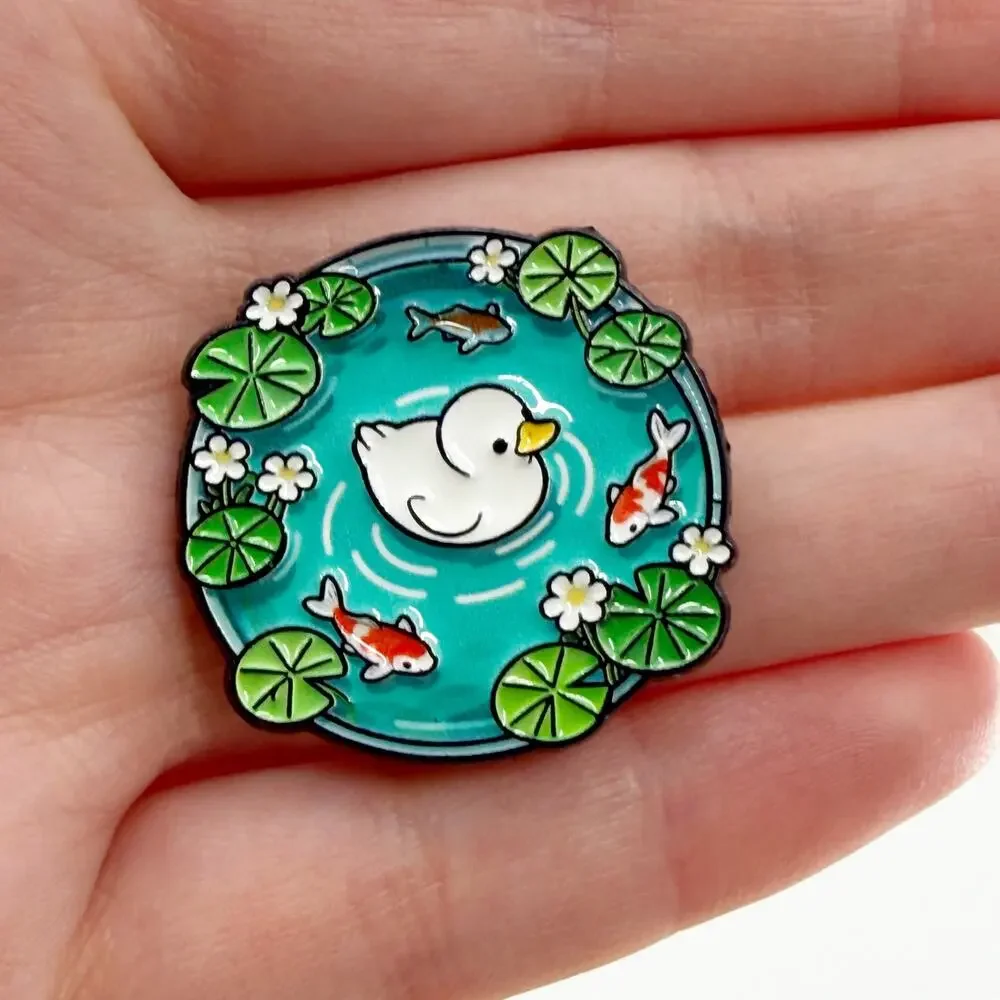 Duck in Koi Fish Pond Soft Enamel Pin
